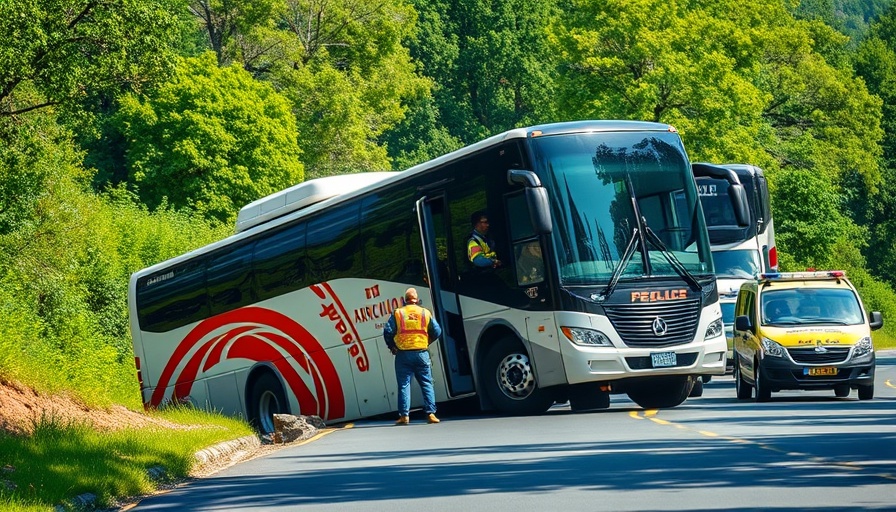 Tour bus crash in New York with emergency responders on scene.