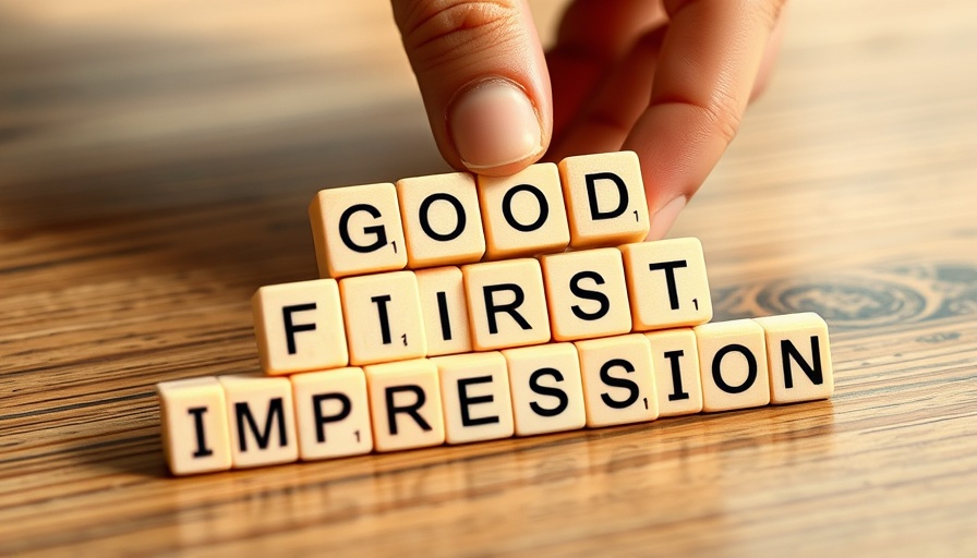 Close-up hand flipping cubes spelling 'Good First Impression'.