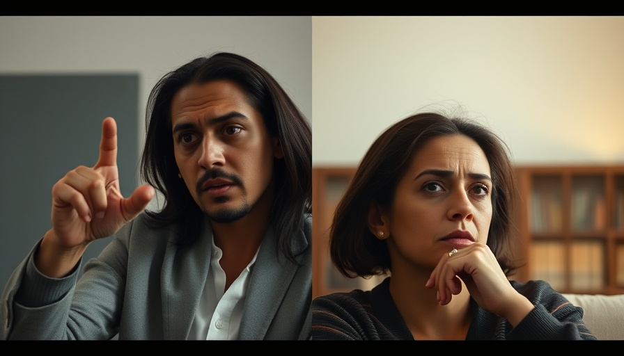 Contrasting expressions of two individuals, serious and pensive.