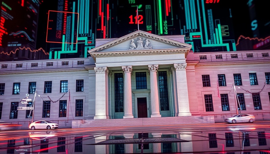 Abstract digital illustration of Federal Reserve economic discussion.