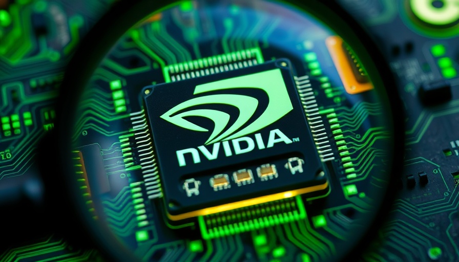 Nvidia chip magnified on a circuit board.