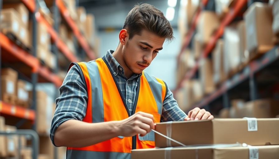 Worker wrapping boxes in a warehouse, supply chain consulting context.