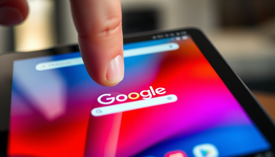 Finger interacting with Google homepage on tablet, impacting digital business.