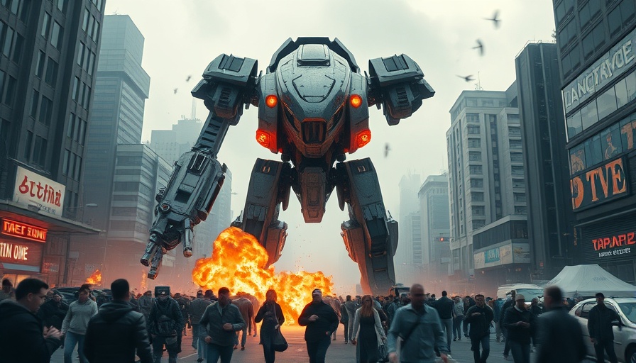 Chaos in city with futuristic mech and explosions, Personal Finance Trends 2025.