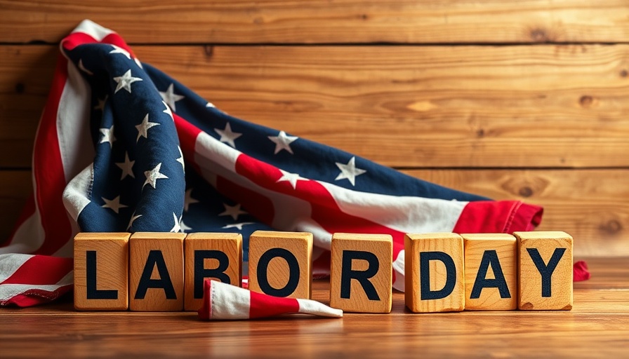 Patriotic display with American flag and 'Labor Day' blocks.