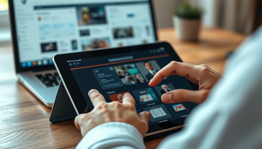 Hands using a tablet for digital store interface in modern workspace.