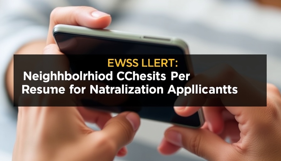 USCIS Resumes Neighborhood Checks - NEWS ALERT on phone screen.