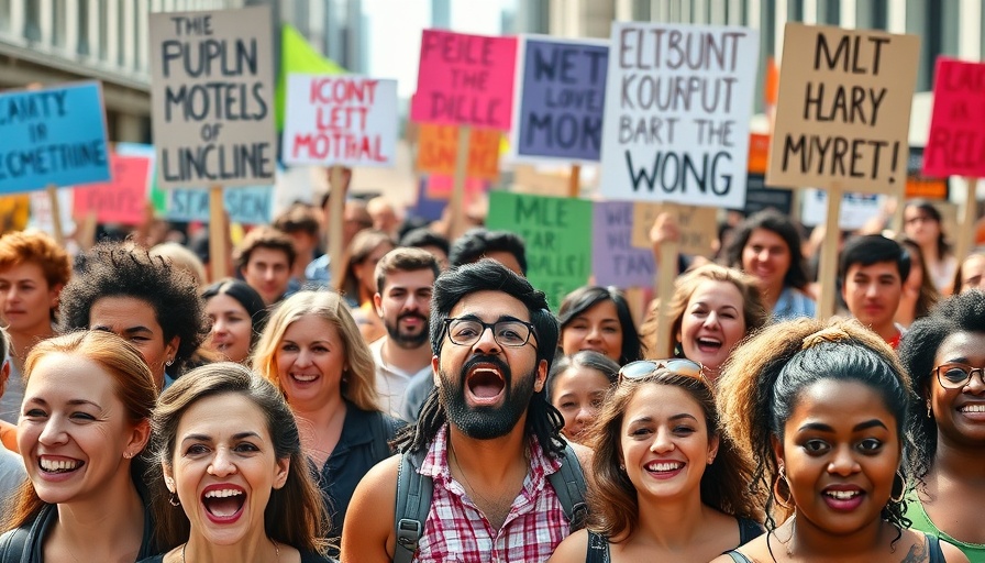 Vibrant protest scene in California, diverse crowd, Labor Day 2025.