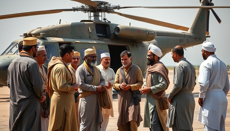 Afghans gather near a military helicopter discussing the impact of Afghanistan earthquake.