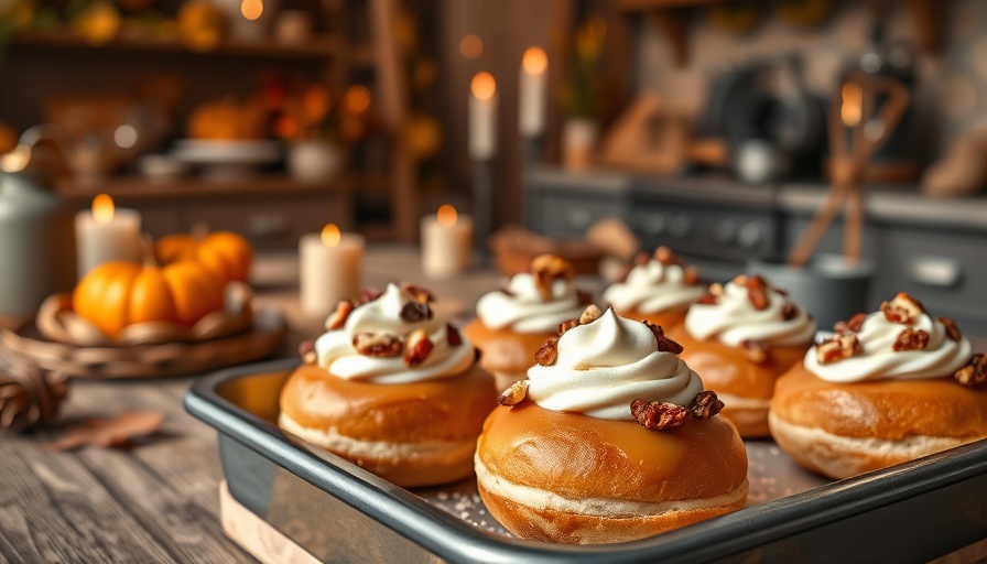 Seasonal Dessert Ideas: Autumn-themed donuts with cream and nuts.