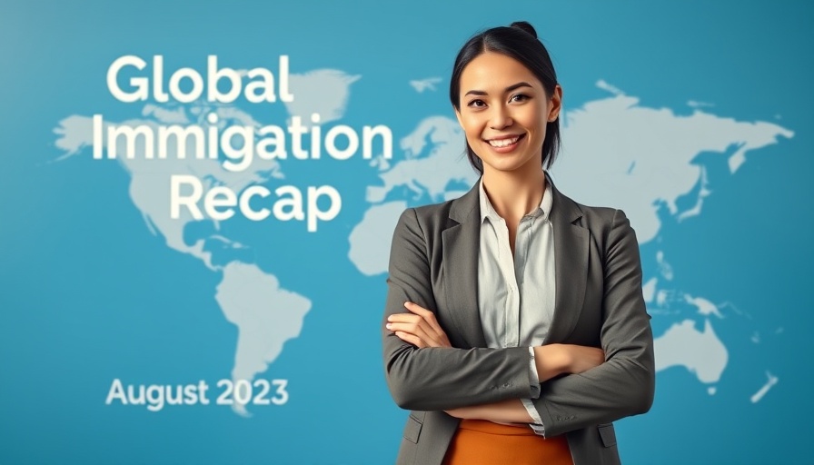 Global Immigration Changes August 2025 promotional image with smiling professional woman.