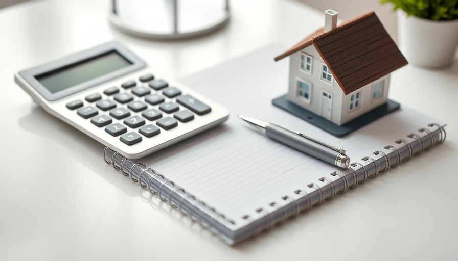 Calculator, notebook, and house model for portfolio loans business financing.