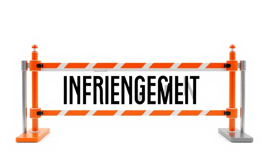 Copyright infringement in business warning sign with orange barrier.