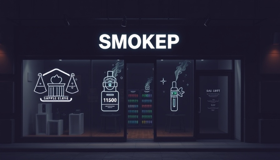 Minimalist smoke shop concept with vape devices and legal icons.