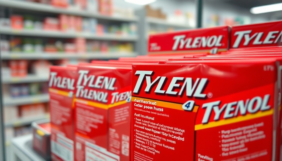 Kenvue Tylenol packages in pharmacy display, stock drop context.