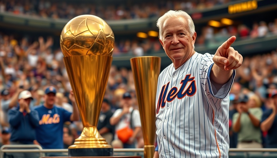 Davey Johnson at a Mets event with trophy background.