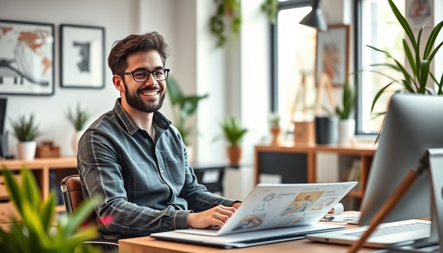 Young man creating digital art in a modern office, AI companies for logo design.