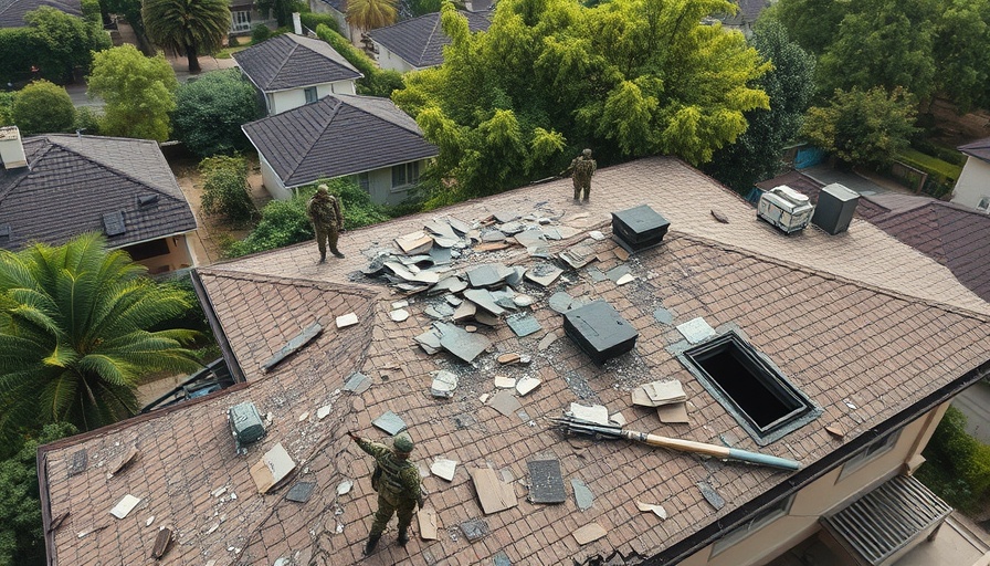 Poland downs Russian drones scene with soldiers and damaged roof.