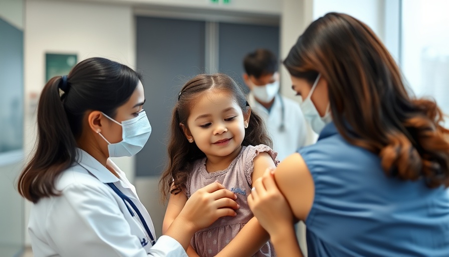 Young girl receiving a vaccine, California vaccine mandate challenges, in a clinic setting.