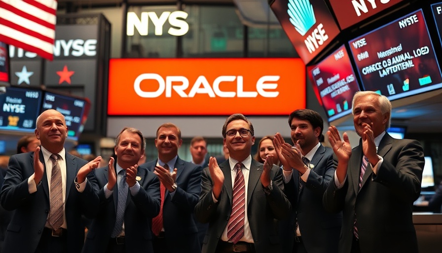 Executives celebrating at stock exchange for Oracle Revenue Projections.