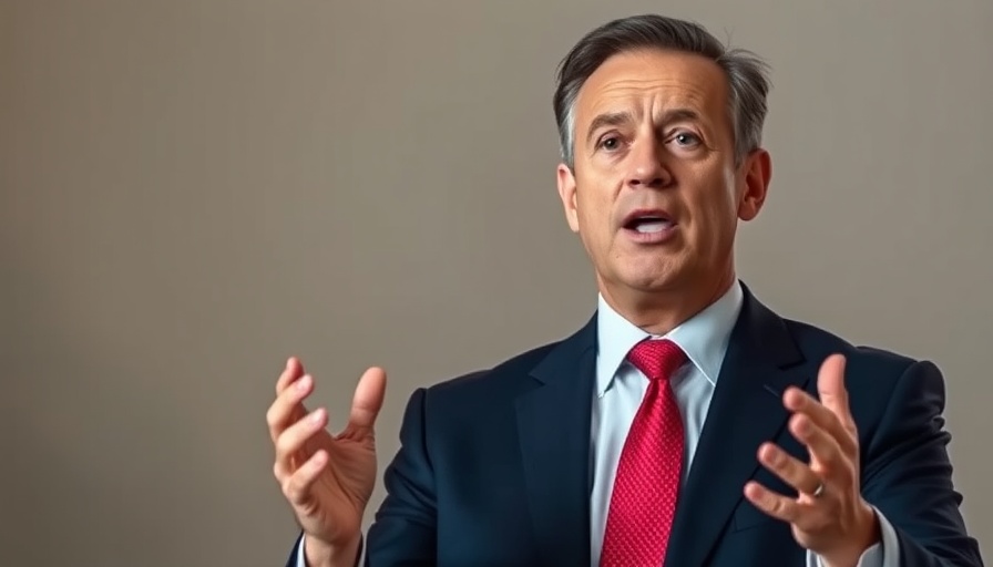 Professional man speaking passionately, blurred background.