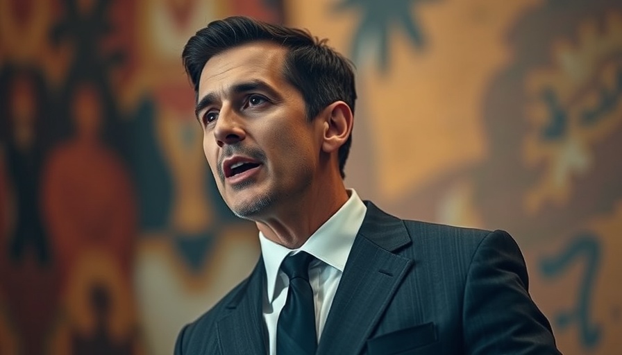 Man in a suit giving a speech at an event