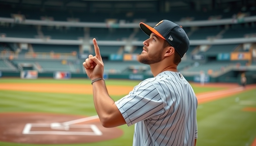 Blake Treinen pointing upward on baseball field.