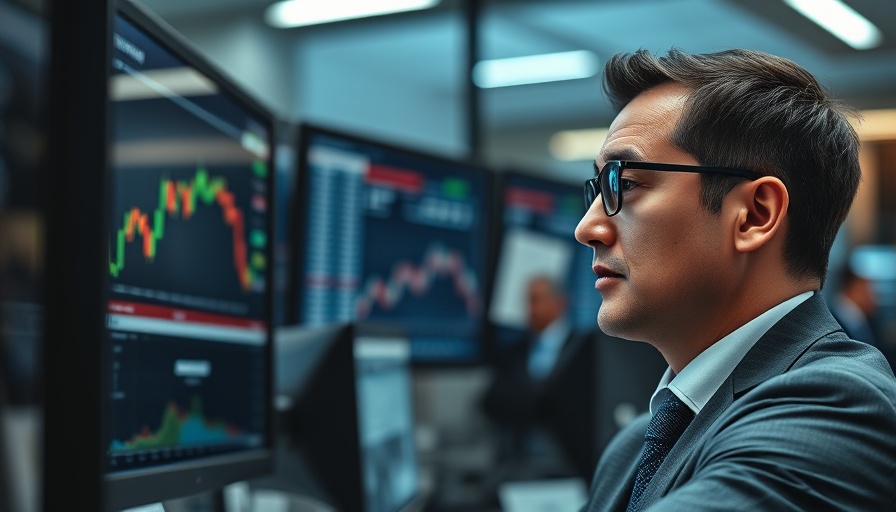 Business professional watches Fed speech in trading room, signaling a strong market ahead of the Fed meeting.