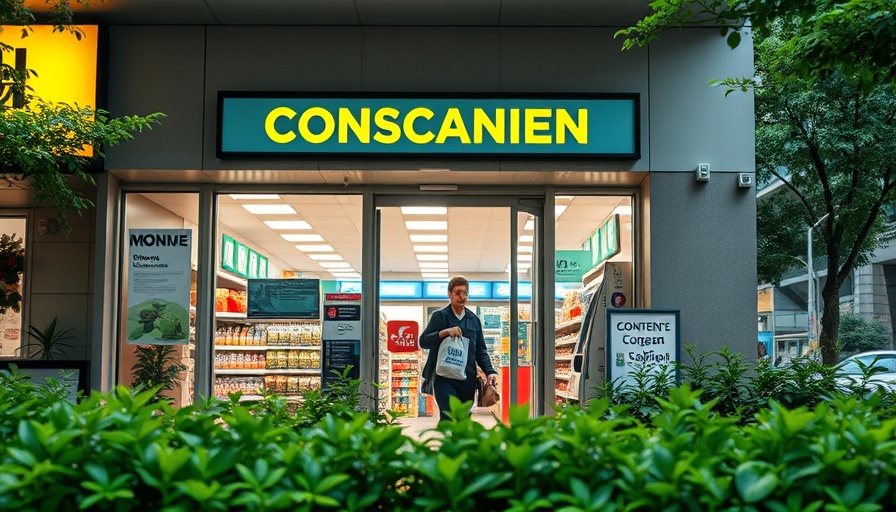 Modern convenience store entrance highlighting customer traffic and urban appeal.