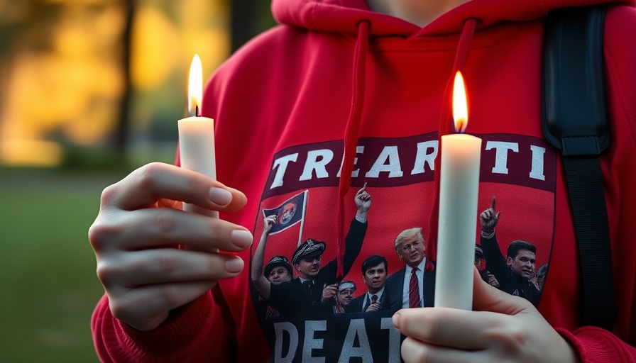 Red sweatshirt with rally imagery and candle, Trump's presidency division.