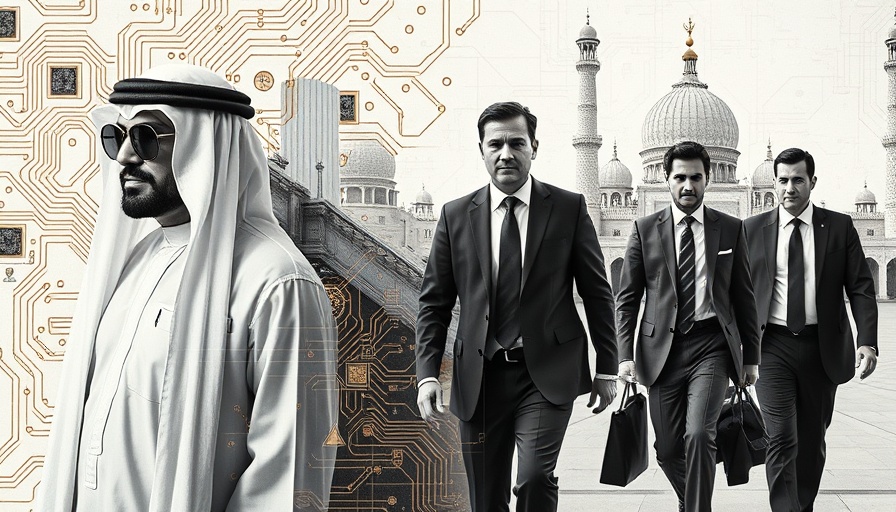 Collage of figures and digital themes in UAE-Trump cryptocurrency context