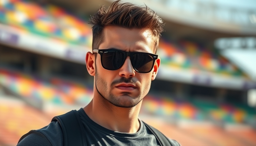 Sporty man in sunglasses at stadium, Mike McDaniel Dolphins controversy.