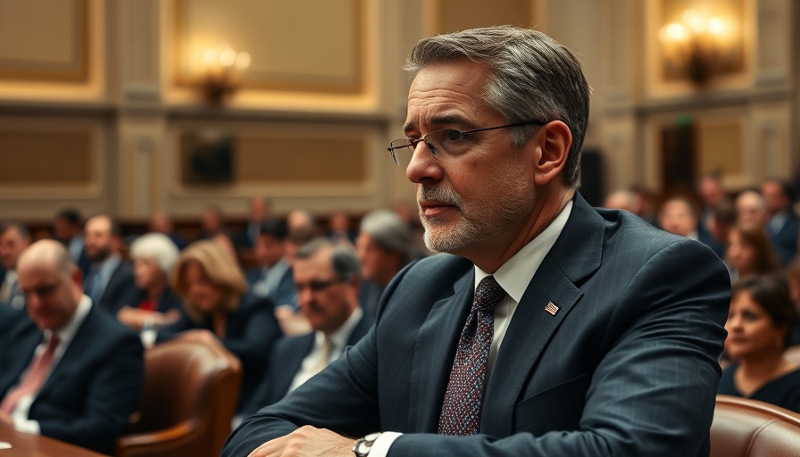 Man in formal setting during a hearing, serious expression, engaged.