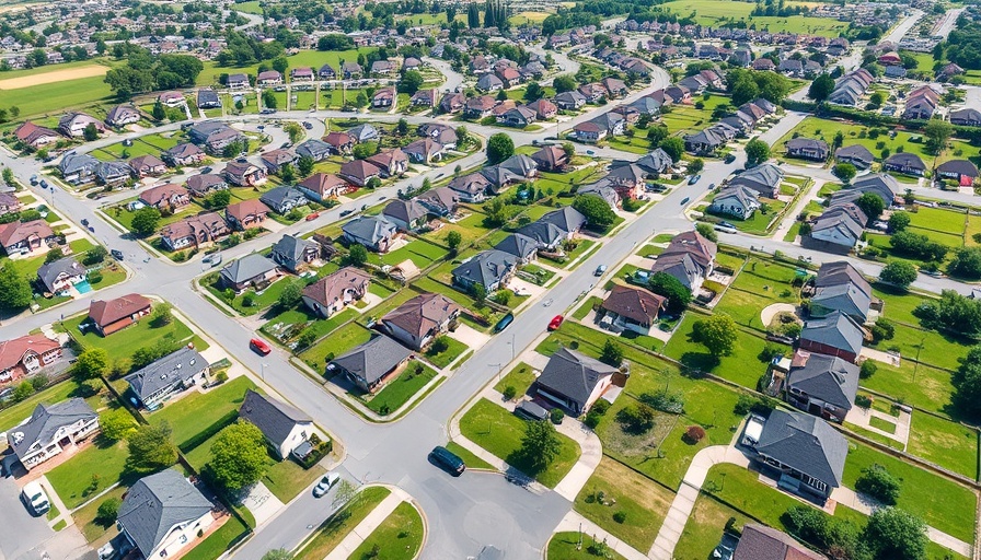 Aerial view of suburb as mortgage rates drop to 3-year low.