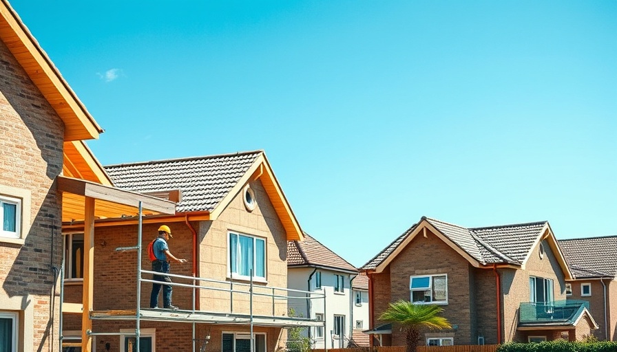 Suburban houses under construction with worker; Fed's rate decision impact on loans.