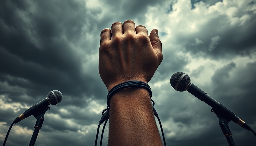 Conceptual image of media control depicting government's silencing of press.