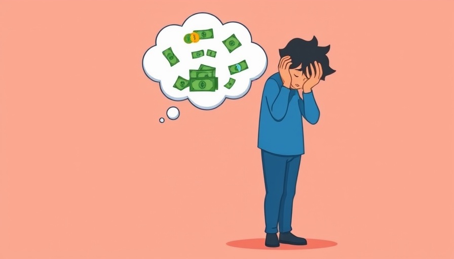 Illustration of person stressed over finances, representing employer financial wellness programs.