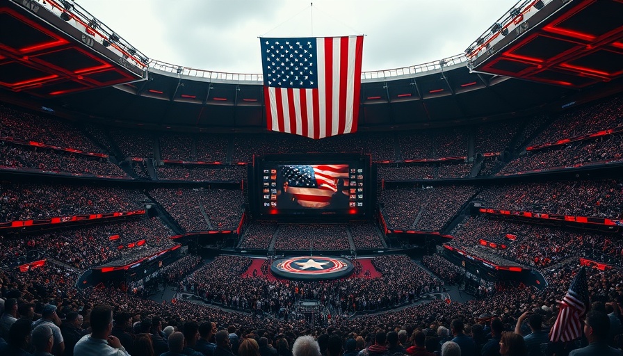 Charlie Kirk memorial service with crowd and stage in a stadium.