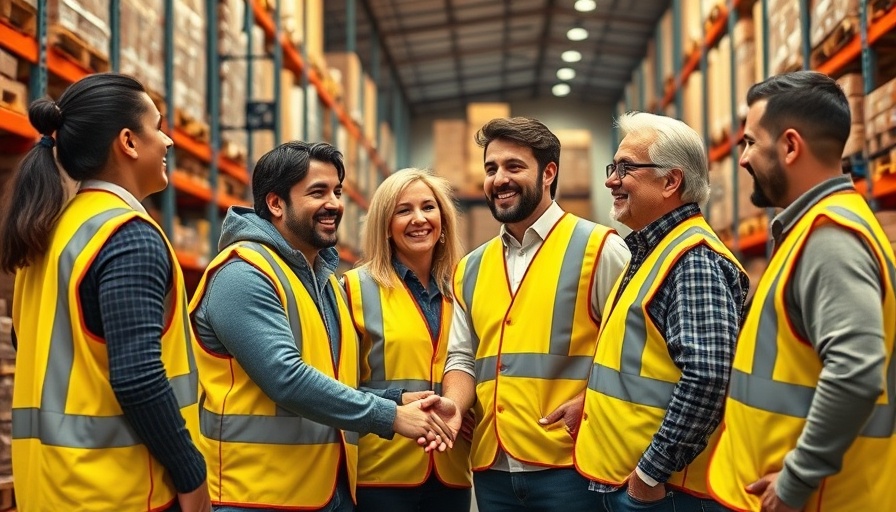 Warehouse team shaking hands, illustrating supply chain visibility importance.