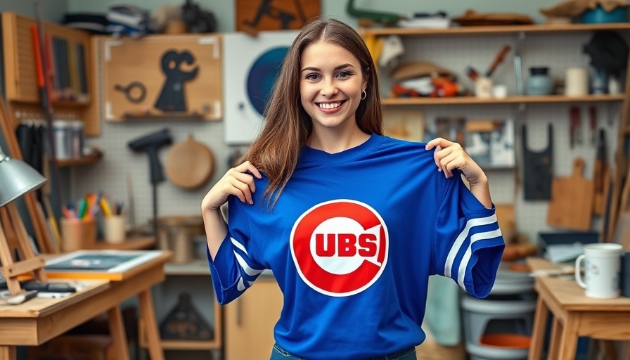 Young woman in art studio with Cubs jersey representing Latino traditions.