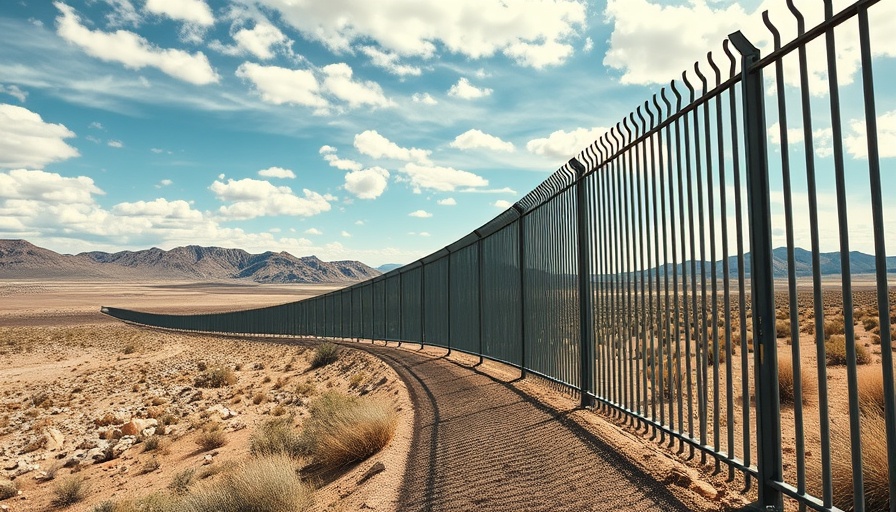 Tall metal border fence in desert, border apprehensions rise slightly.