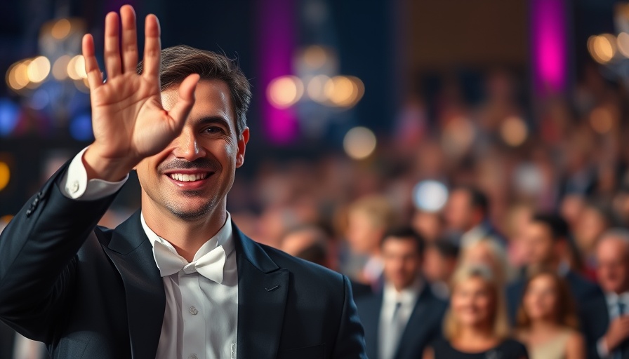 Late-night television political discourse host waving at an event.