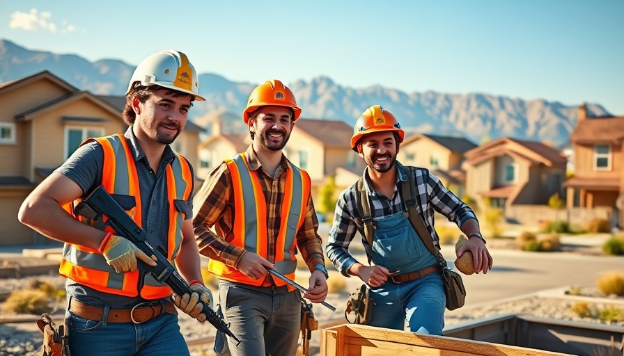 Construction workers building new homes, indicating a 20% sales surge.