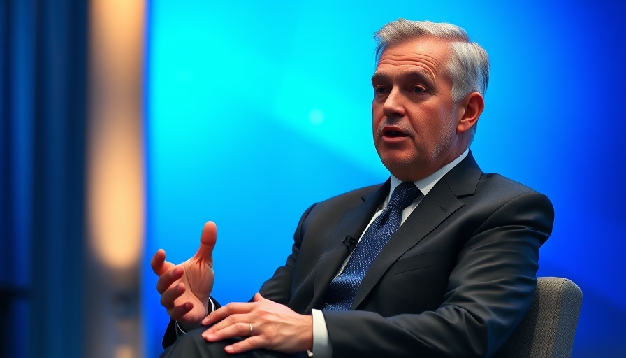 Man discussing passionately against a vibrant blue background.