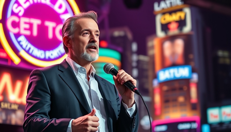 Man hosting a show with neon backdrop on stage; Jimmy Kimmel Live return.