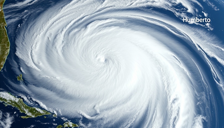 Hurricane Humberto intensifies over the Atlantic Ocean, satellite view.