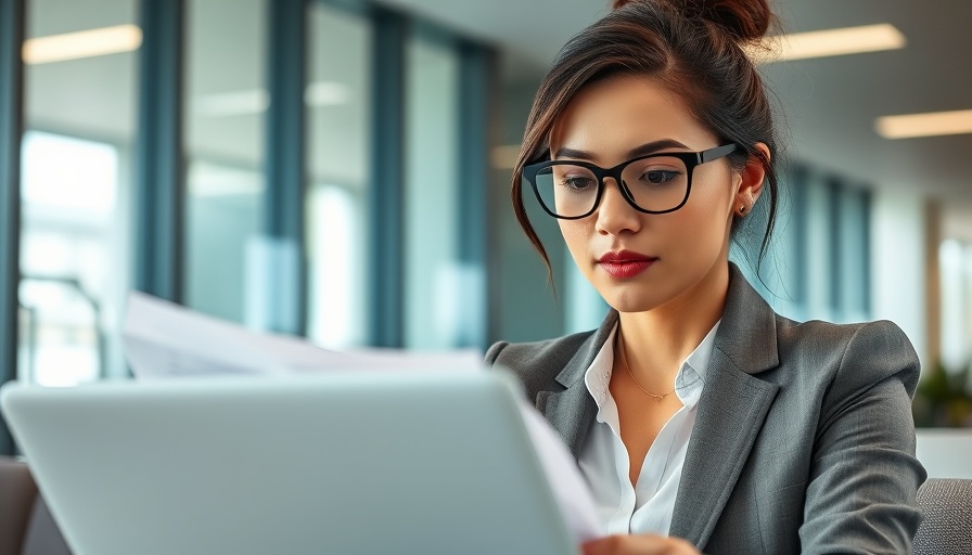 Professional woman reviewing local government contracting checklist in office.
