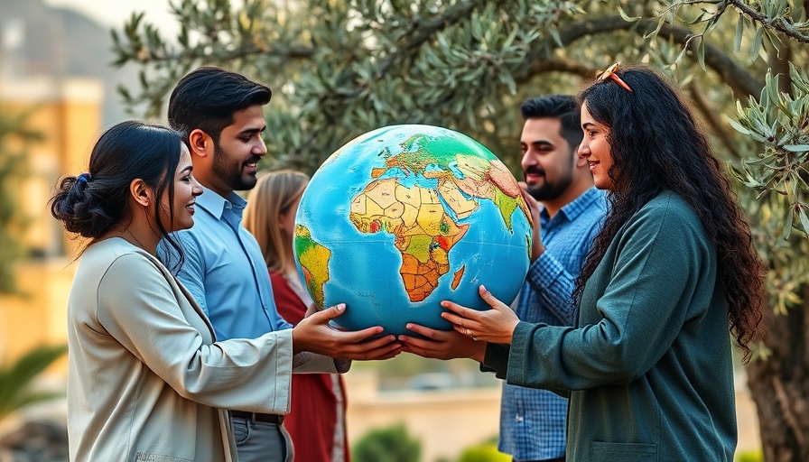 Diverse group holding globe in outdoor setting symbolizing Gaza Peace Plan.