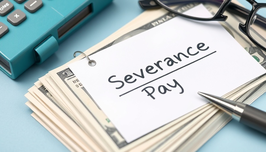 Severance Pay note with money and office items.