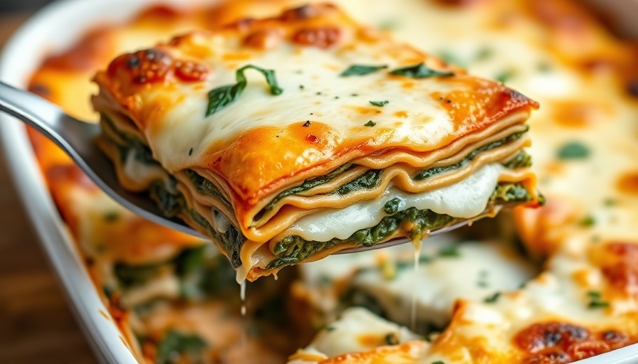 Vegetarian spinach pumpkin lasagna slice with melted cheese.